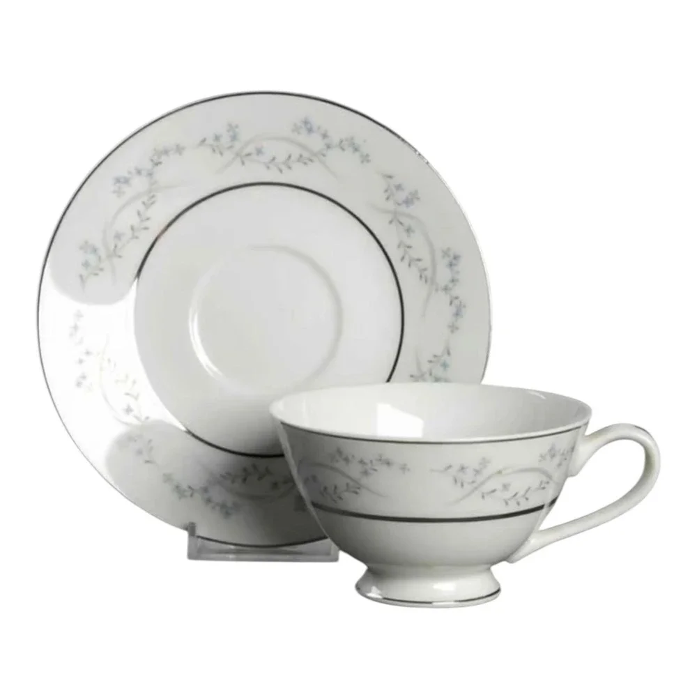 Counselor Fine China 1943 Symphony Japan Cup & Saucer Blue Silver Floral